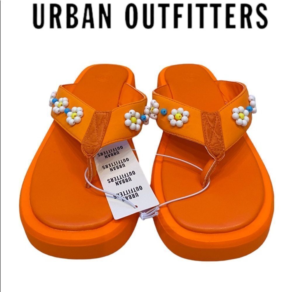 NEW Urban Outfitters UO Embellished Flower Orange Thong Sandals 6 7 8 9 - Picture 3 of 5